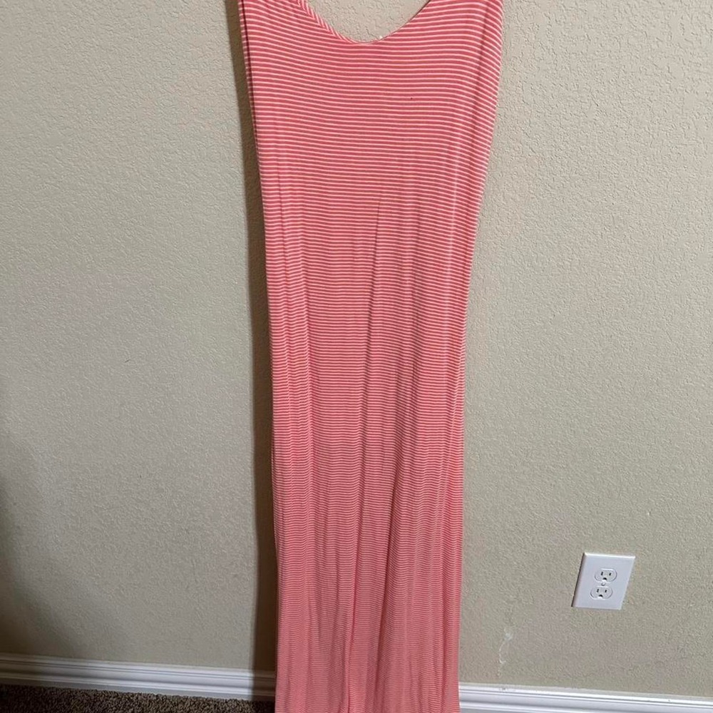 Forever 21 Women's Dress M Pink Y2K Strips Maxi Casual Beach Cruise Travel Soft